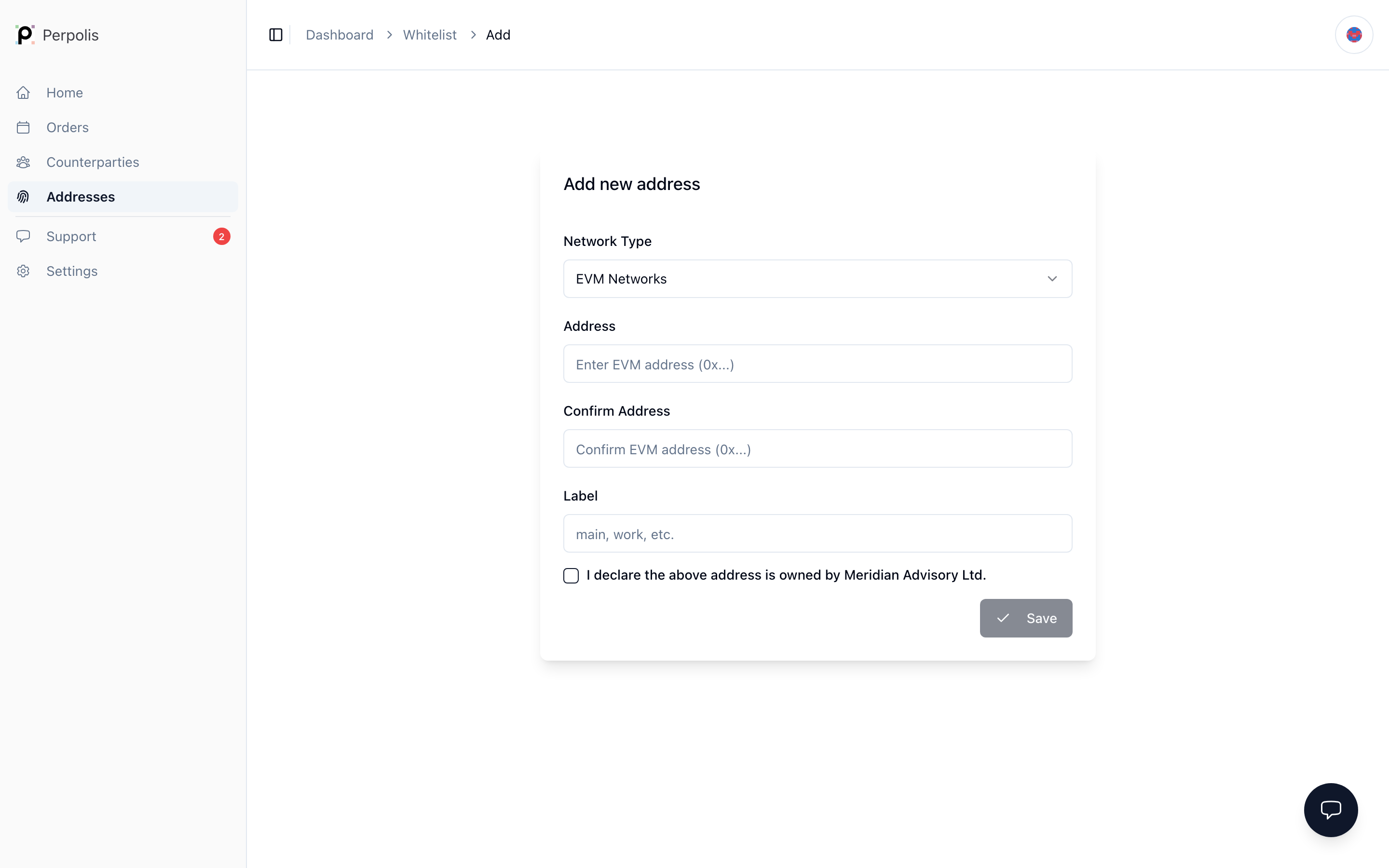 Add address — /dashboard/whitelist/add