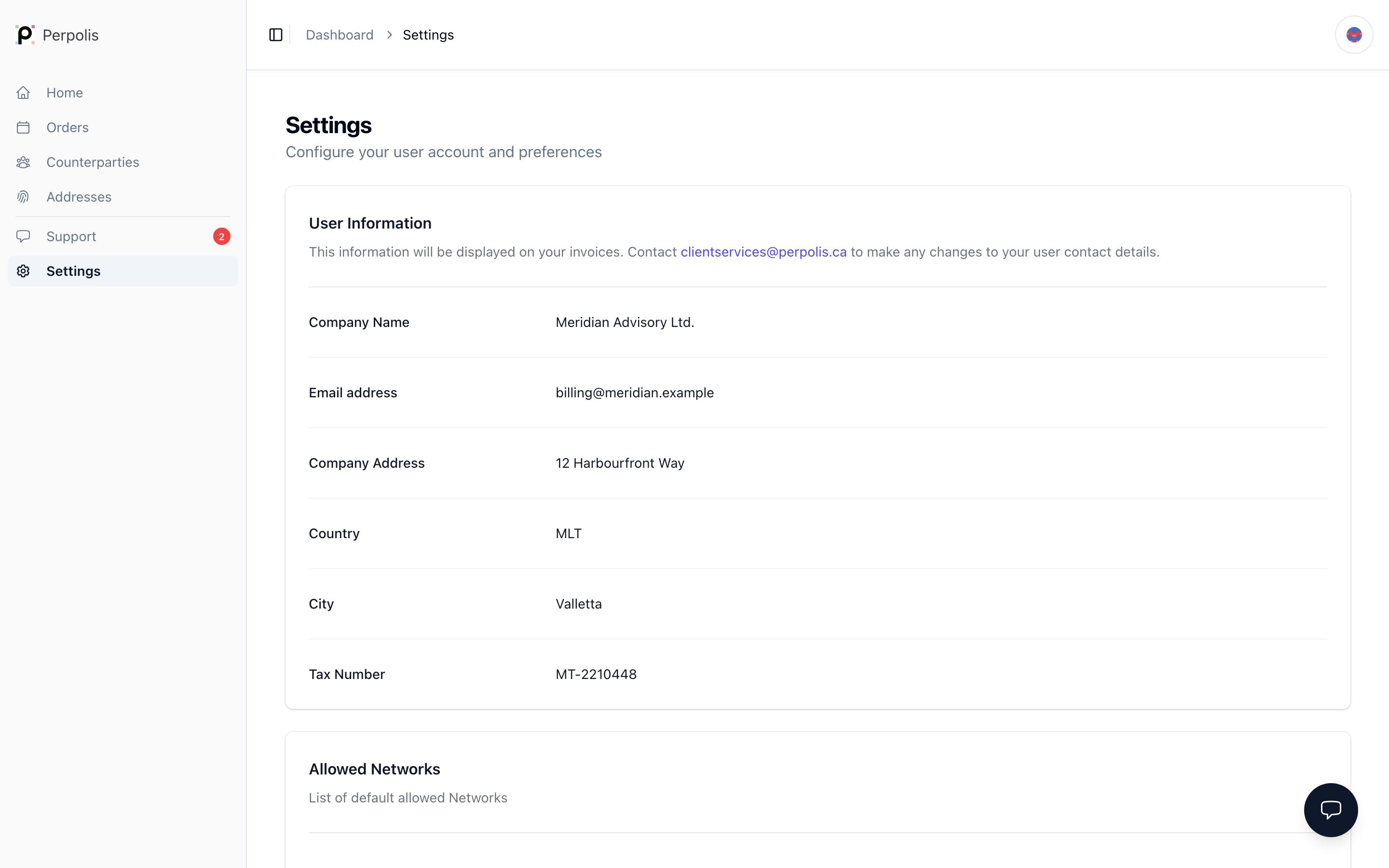 Settings — /dashboard/settings